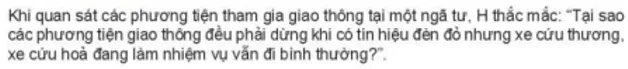 Theo em, xe cứu thương, xe cứu hỏa trong trường hợp trên có vi phạm Luật Giao thông đường bộ không? Luyen Tap 5 Trang 75 Kinh Te Phap Luat 10