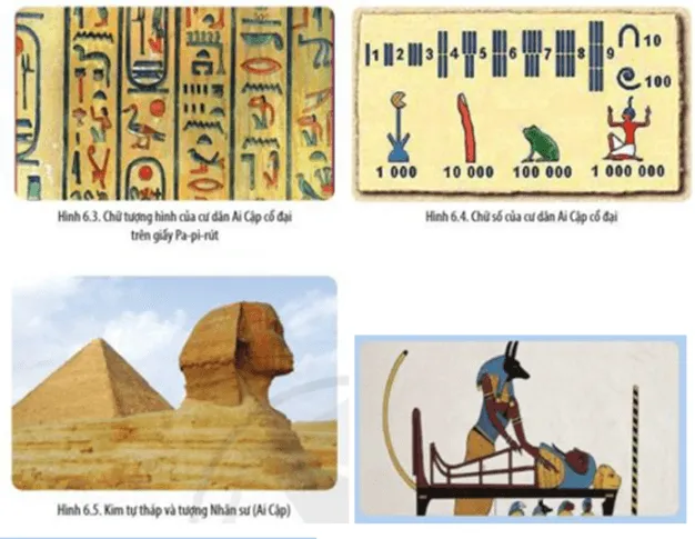 Đọc thông tin, tư liệu và quan sát các hình 6.3 đến 6.6 hãy: Cho biết nền văn minh Ai Cập cổ đại đã đạt được những thành tựu chủ yếu nào? Cau Hoi Trang 37 Lich Su 10 1