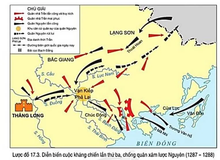Đọc thông tin, tư liệu và quan sát lược đồ 17.3, hãy: Tóm tắt diễn biến chính Bai 17 Ba Lan Khang Chien Chong Quan Xam Luoc Mong Nguyen Cua Nha Tran The Ki Xiii 128981