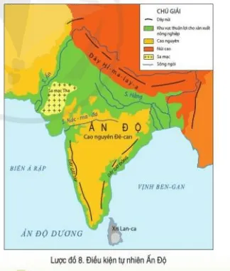 Đọc thông tin và quan sát lược đồ 8, hãy cho biết: Những nét chính về điều kiện Bai 8 Khai Quat Lich Su An Do Thoi Phong Kien 125616