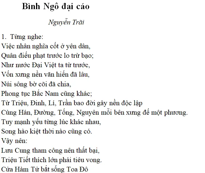 Bài thơ: Đại cáo Bình Ngô: nội dung, dàn ý phân tích, bố cục, tác giả | Ngữ văn lớp 10 Dai Cao Binh Ngo