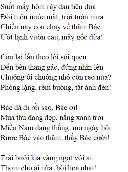 Bài thơ: Bác ơi (Tố Hữu): nội dung, dàn ý phân tích, bố cục, tác giả | Ngữ văn lớp 12 Bac Oi