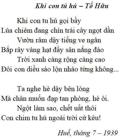 Bài thơ: Khi con tu hú (Tố Hữu): nội dung, dàn ý, giá trị, tác giả | Ngữ văn lớp 8 Khi Con Tu Hu