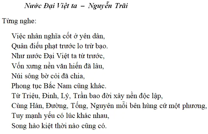 Bài thơ: Nước Đại Việt ta (Nguyễn Trãi): nội dung, dàn ý, giá trị, tác giả | Ngữ văn lớp 8 Nuoc Dai Viet Ta