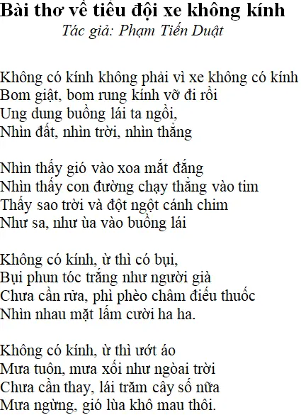 Bài thơ: Bài thơ về tiểu đội xe không kính: nội dung, dàn ý, bố cục, tác giả | Ngữ văn lớp 9 Bai Tho Ve Tieu Doi Xe Khong Kinh