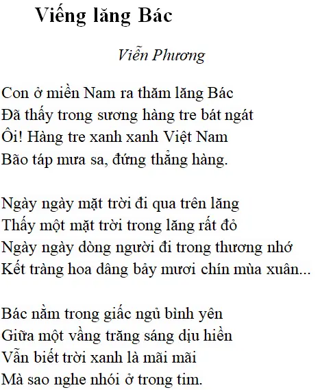 Bài thơ: Viếng lăng Bác (Viễn Phương): nội dung, dàn ý, bố cục, tác giả | Ngữ văn lớp 9 Vieng Lang Bac