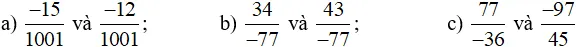 So sánh hai phân số -15/1001 và -12/1001 Bai 1 Trang 16 Sbt Toan Lop 6 Tap 2 Chan Troi 67954