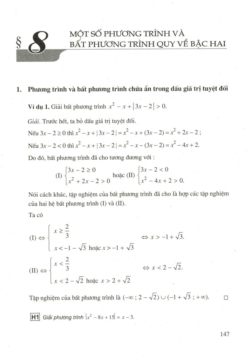 Một số phương trình và bất phương trình quy về bậc hai