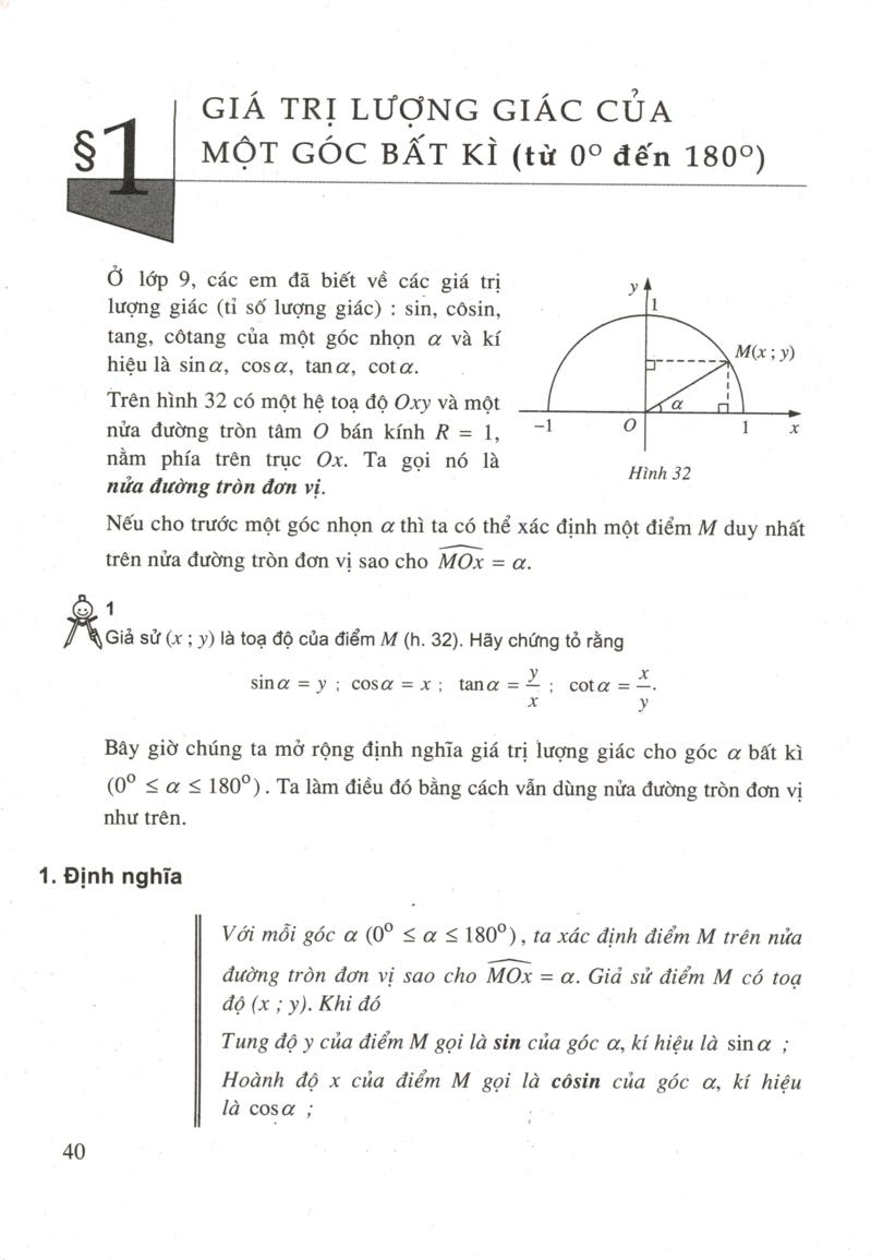 Giá trị lượng giác của một góc bất kì (từ 0° đến 180°)