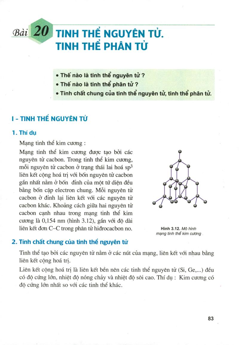 SGK Hóa Học 10  Bài 14 Tinh thể nguyên tử và tinh thể phân tử