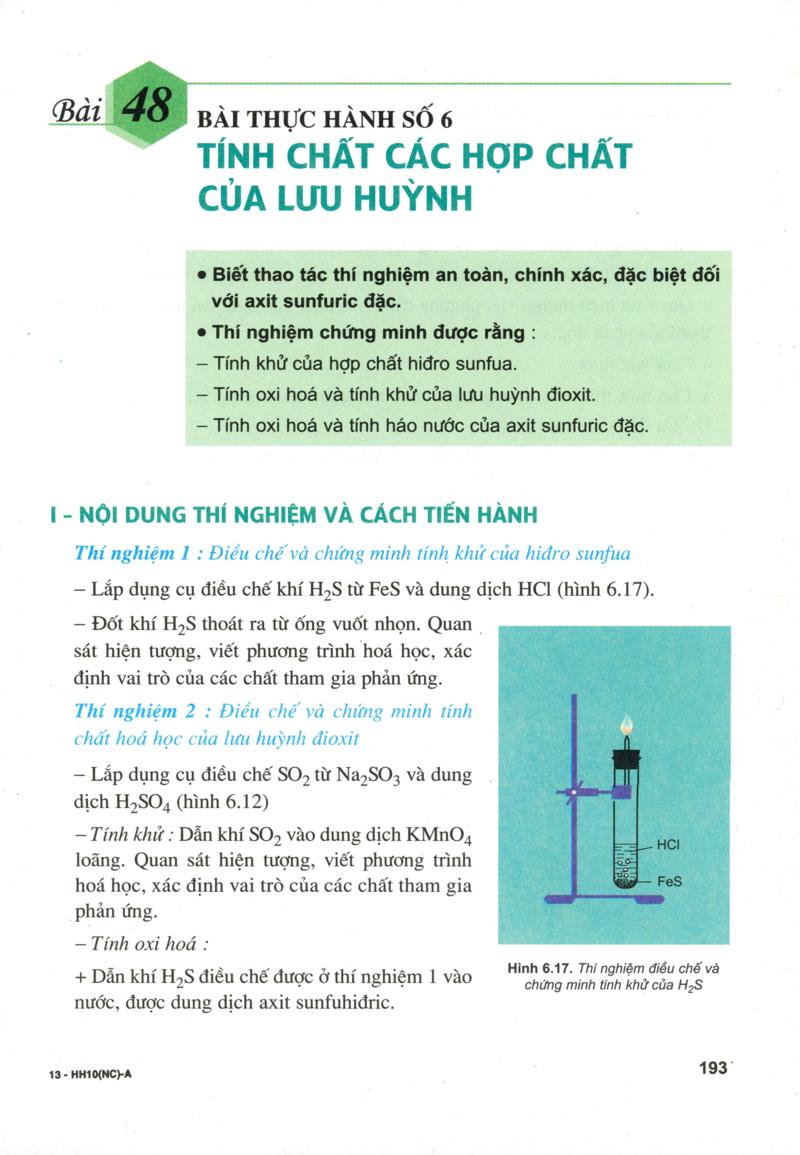 Bài thực hành số 6: Tính chất các hợp chất của lưu huỳnh