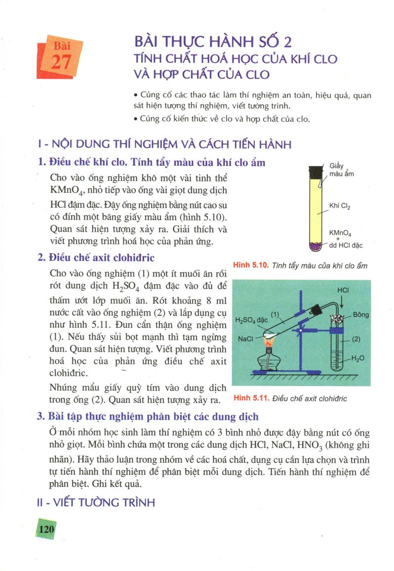 Bài thực hành số 2. Tính chất hoá học của khí clo và hợp chất của clo