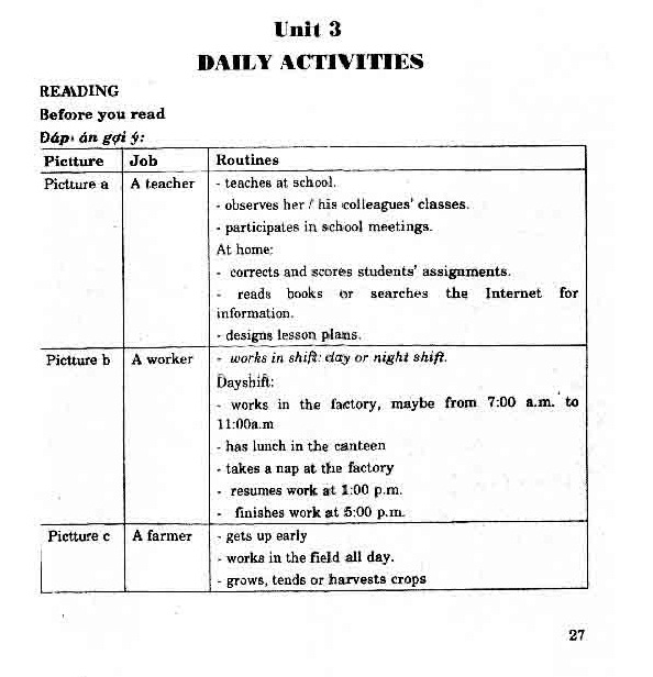 Unit 3 Daily Activities