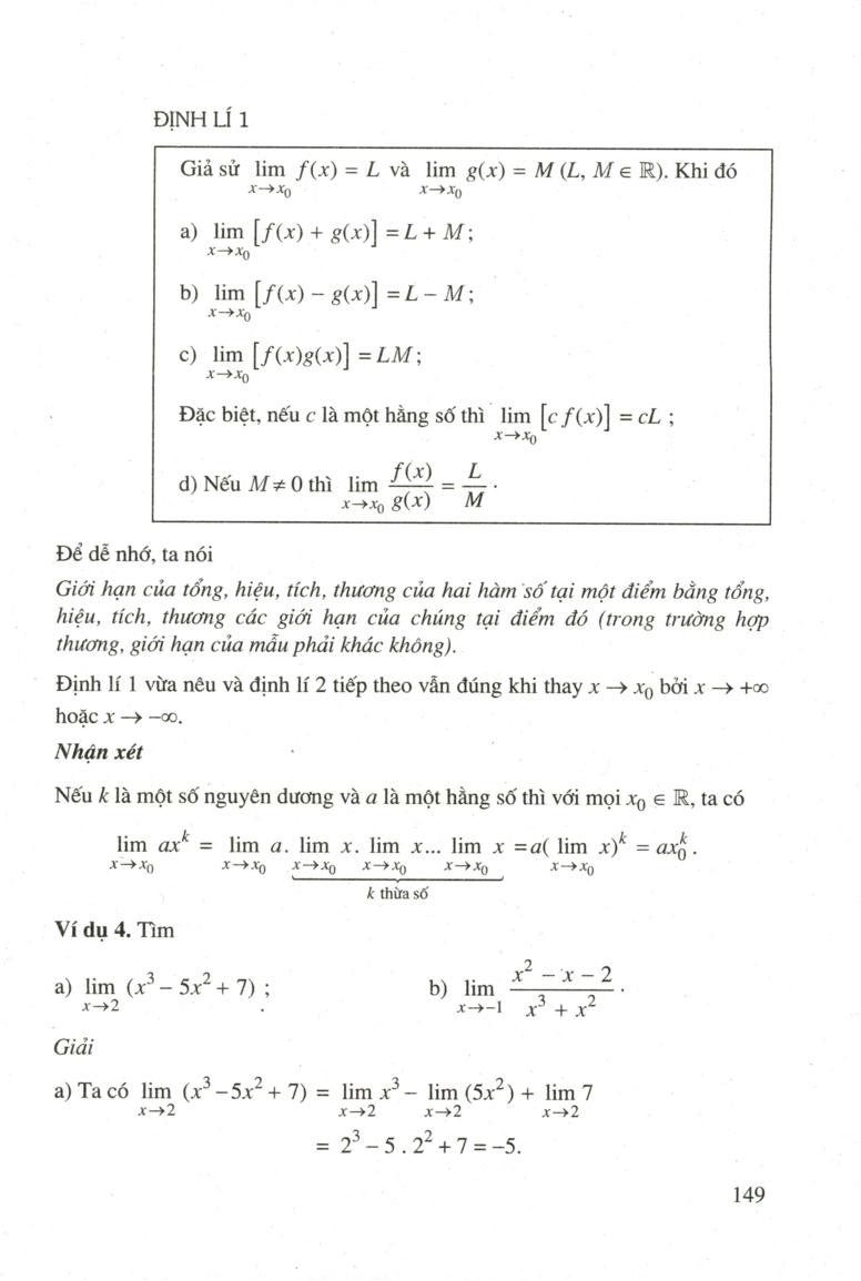 Định nghĩa và một số định lí về giới hạn của hàm số