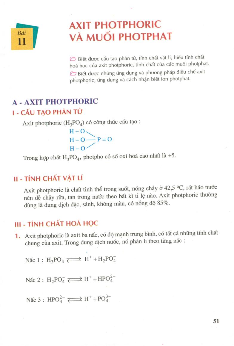 Hóa học 11 Bài 11: axit photphoric và muối photphat violet