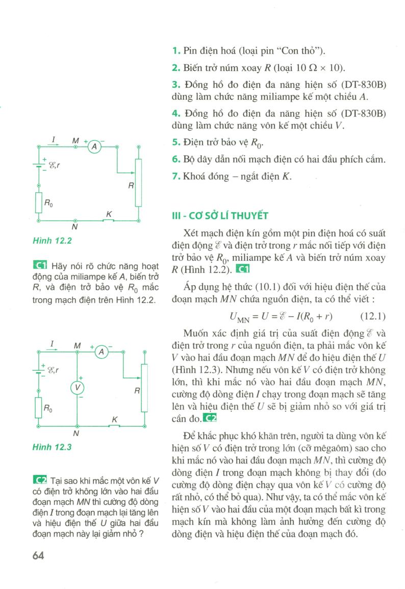 12. thực hành :xác định suất điện động và điện trở trong của một pin điện hoá
