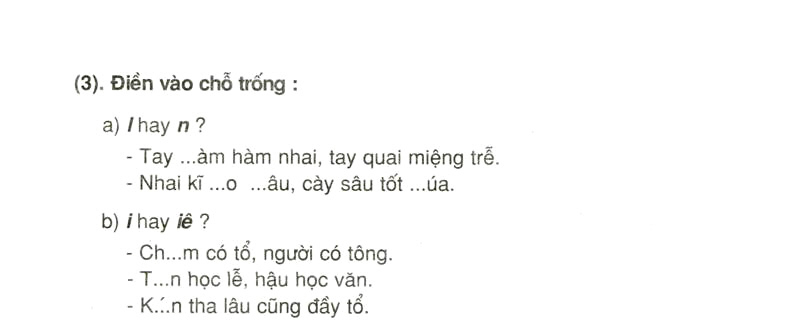 Chính tả: Nghe - viết: Nhớ Việt Bắc Phân biệt au/âu, l/n, i/iê