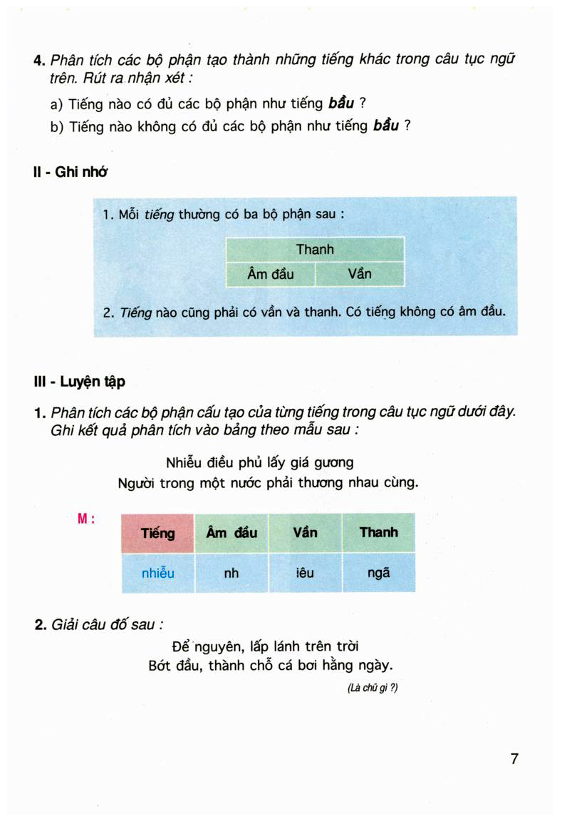 Luyện từ Và câu: Cấu tạo của tiếng