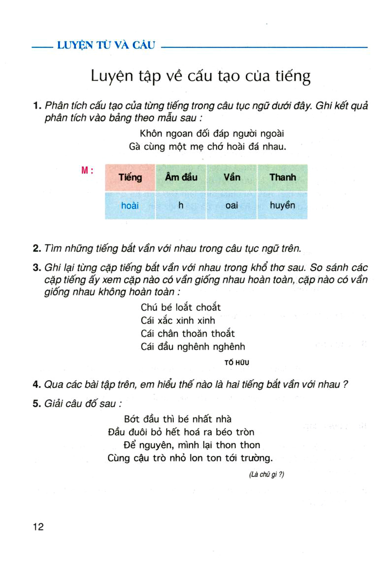 Luyện từ và câu: Phân tập về cấu tạo của tiếng