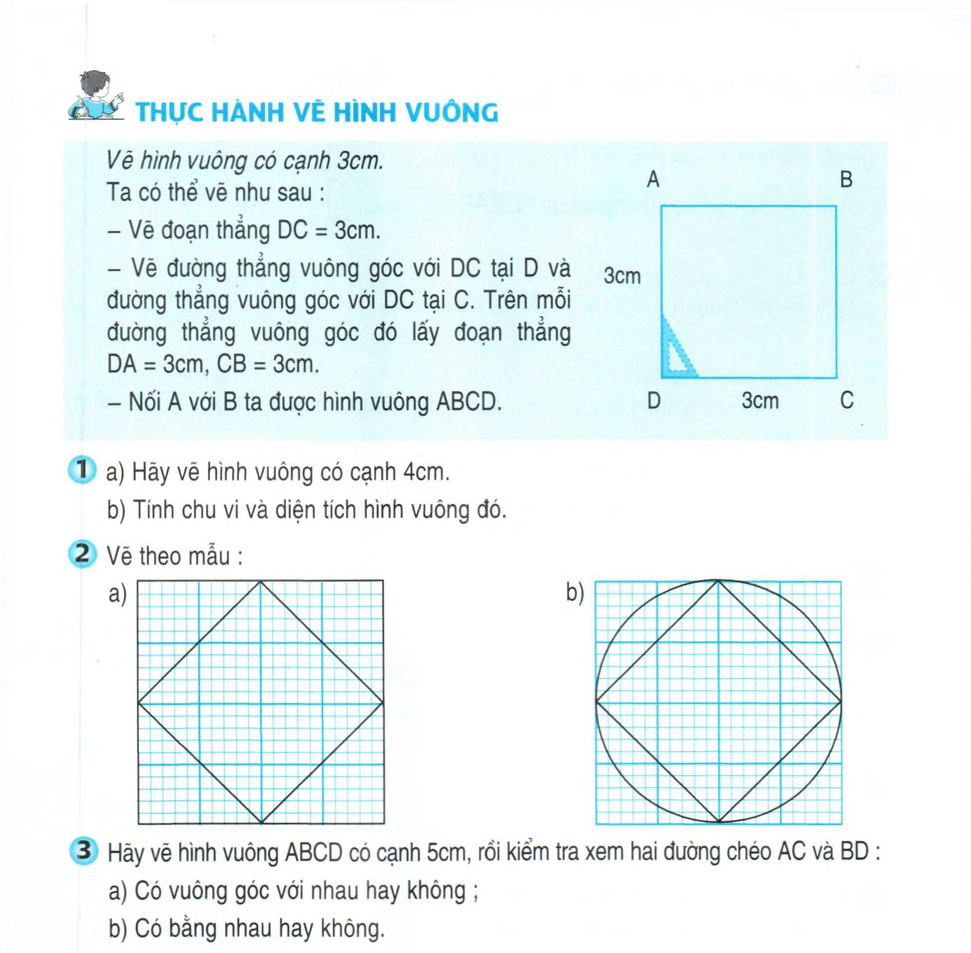 Giải vở bài tập toán 4 bài 46  Thực hành vẽ hình vuông