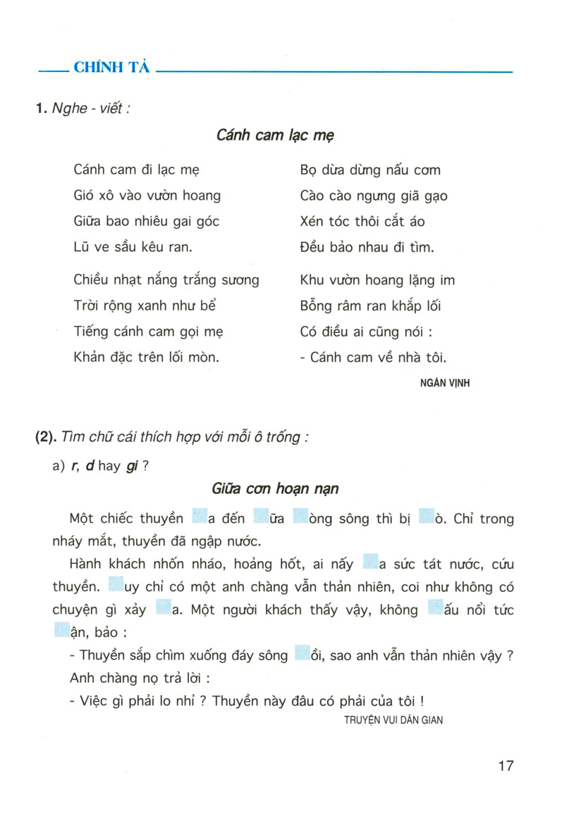 Chính tả: Nghe - Viết: Cánh cam lạc mẹ Phân biệt âm đầu r/d/gi; âm chính o/ô