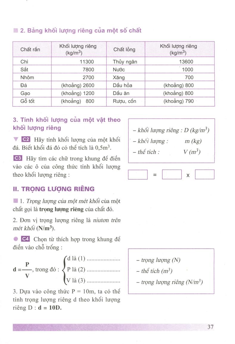 11. khối lượng riêng - trọng lượng riêng