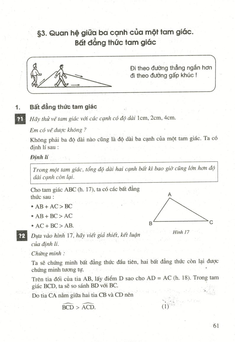 Quan hệ giữa ba cạnh của một tam giác. Bất đẳng thú giá