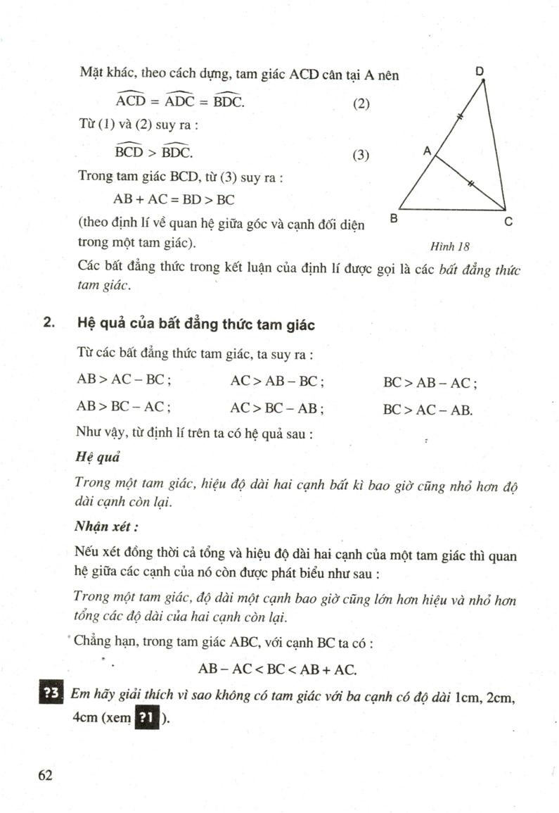 Quan hệ giữa ba cạnh của một tam giác. Bất đẳng thú giá