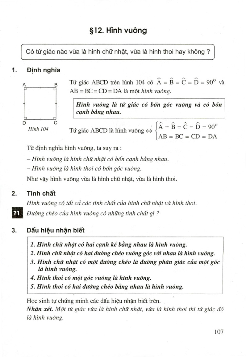 Sách Giáo Khoa Toán 8 Tập 1  Bài 12 Hình vuông  Sách Giáo Khoa  Sách  Giải Bài Tập  SGK Online PDF