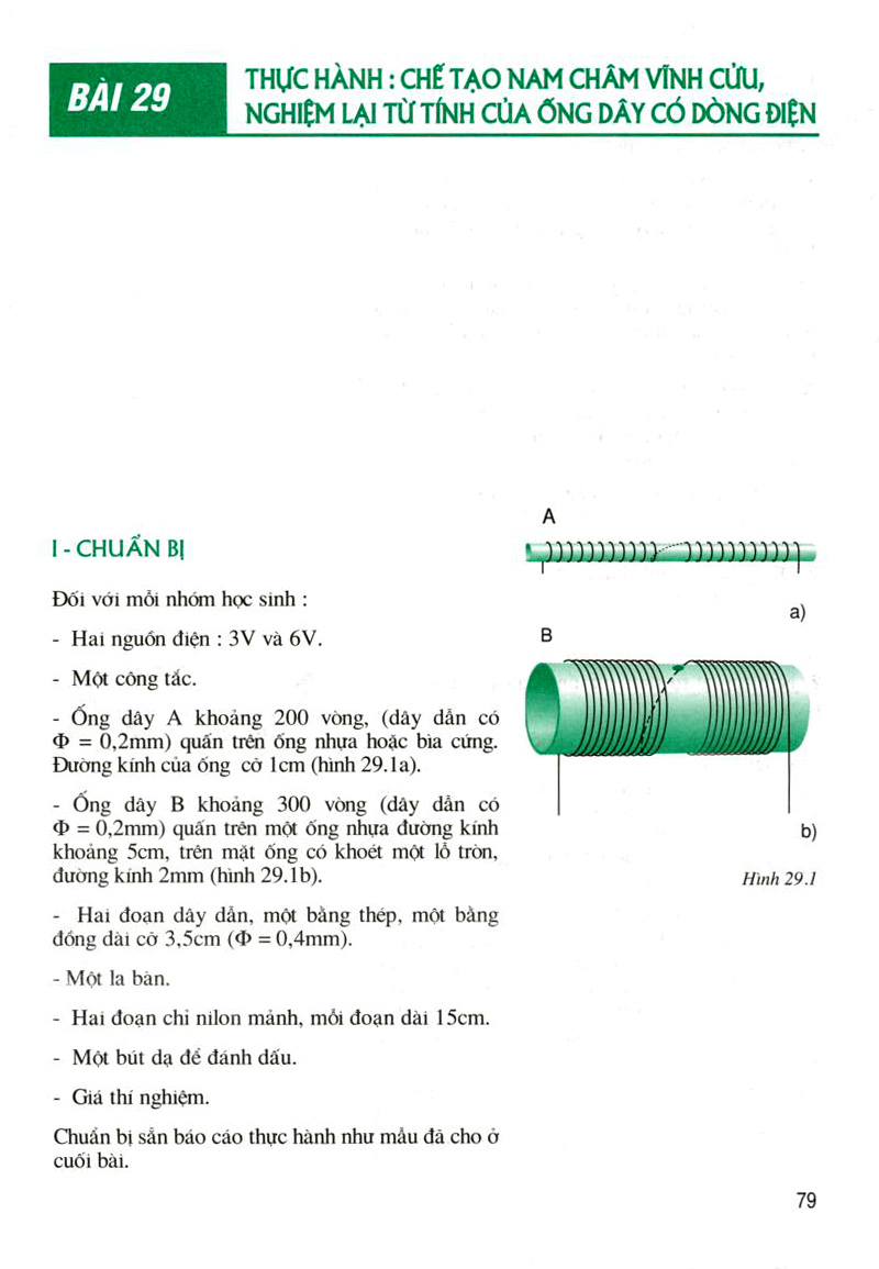 thực hành: chế tạo nam châm vĩnh cửu, nghiệm lại từ tính của ống dây có dòng điện