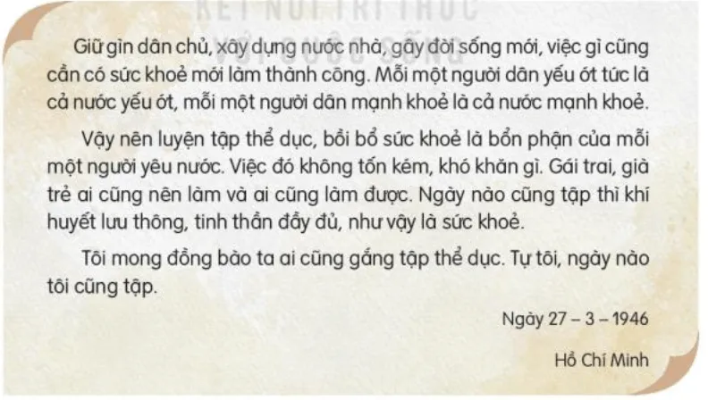 Đọc: Lời kêu gọi toàn dân tập thể dục trang 41, 42 Tiếng Việt lớp 3 Tập 2 | Kết nối tri thức Doc Loi Keu Goi Toan Dan Tap The Duc 132839 