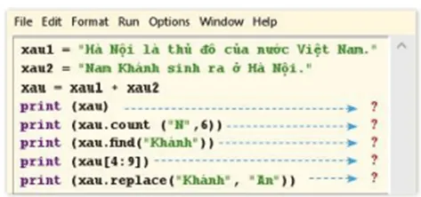 Hãy dự đoán kết quả đưa ra màn hình sau mỗi câu lênh xuất dữ liệu print Luyen Tap 1 Trang 97 Tin Hoc 10 145094