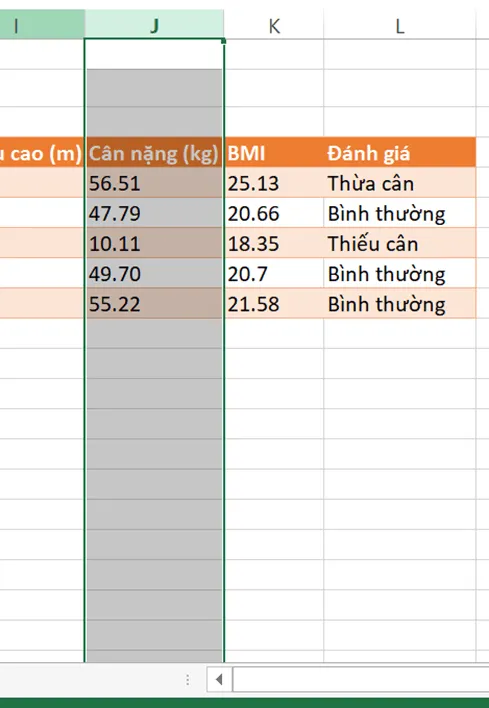 Mở tệp ThucHanh.xlsx, trong Bảng chỉ số BMI của một nhóm, hãy cho biết ô nào chứa dữ liệu trực tiếp Hoat Dong Trang 43 Tin Hoc 7 Chan Troi 142977