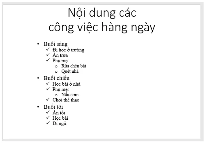 Em hãy tạo trang chiếu ghi các công việc cần làm trong ngày Luyen Tap 2 Trang 60 Tin Hoc Lop 7 Kntt