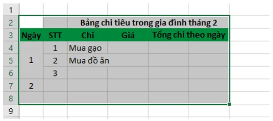 Em hãy tại bảng và nhập dữ liệu ghi lại các khoản chi tiêu của gia đình em Van Dung Trang 44 Tin Hoc Lop 7 Kntt