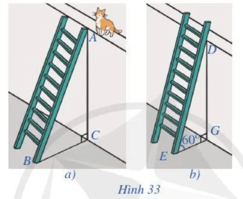 Để leo lên một bức tường, bác Nam dùng một chiếc thang có chiều dài cao hơn bức tường Bai 3 Trang 59 Toan Lop 10 Tap 1