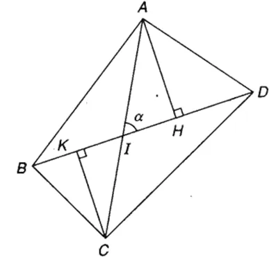 Cho tứ giác lồi ABCD có các đường chéo AC = x, BD = y và góc giữa AC và BD bằng Alpha Bai 10 Trang 73 Toan Lop 10 Tap 1