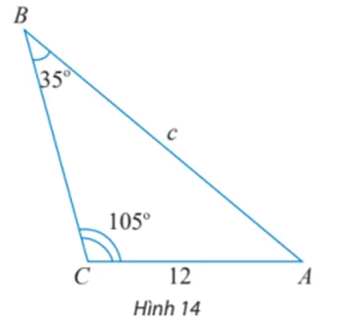 Tính độ dài cạnh c trong tam giác ABC ở Hình 14 Bai 2 Trang 72 Toan Lop 10 Tap 1