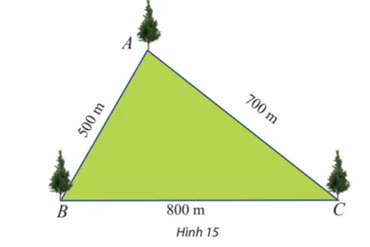 Một công viên có dạng hình tam giác với các kích thước như Hình 15 Bai 4 Trang 73 Toan Lop 10 Tap 1