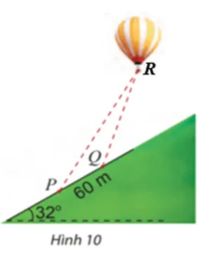 Hai người quan sát khinh khí cầu tại hai địa điểm P và Q nằm ở sườn đồi nghiêng 32 độ Bai 5 Trang 78 Toan Lop 10 Tap 1