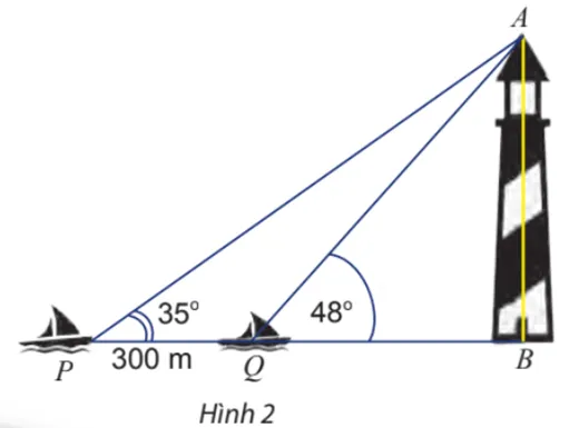 Hai chiếc tàu thủy P và Q cách nhau 300 m và thẳng hàng với chân B Bai 9 Trang 79 Toan Lop 10 Tap 1