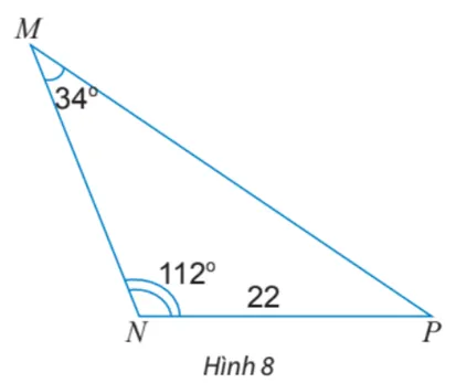 Tính các cạnh và các góc chưa biết của tam giác MNP trong Hình 8 Thuc Hanh 2 Trang 69 Toan 10 Tap 1