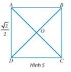 Cho hình vuông ABCD có cạnh bằng căn bậc hai 2/2 , hai đường chéo cắt nhau tại O (Hình 5) Thuc Hanh 2 Trang 82 Toan 10 Tap 1