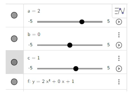 Điều chỉnh a, b, c để vẽ được nhiều dạng parabol khác nhau Thuc Hanh 2 Trang 89 Toan 10 Tap 2 8