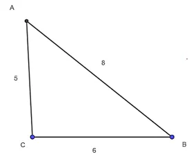 Cho tam giác ABC có a = 6, b = 5, c = 8 Bai 3 5 Trang 42 Toan Lop 10 Tap 1