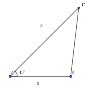 Cho tam giác ABC, có AB = 5, AC = 8 và góc A = 45 độ Luyen Tap 1 Trang 39 Toan 10 Tap 1