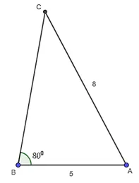 Cho tam giác ABC có b = 8, c = 5 và góc B = 80 độ  Luyen Tap 2 Trang 40 Toan 10 Tap 1