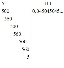 Viết mỗi phân số sau dưới dạng số thập phân vô hạn tuần hoàn (dùng dấu ngoặc để nhận rõ chu kì): 5/111; -7/18 A Sua Bai 2 Trang 29 Toan Lop 7 Tap 1