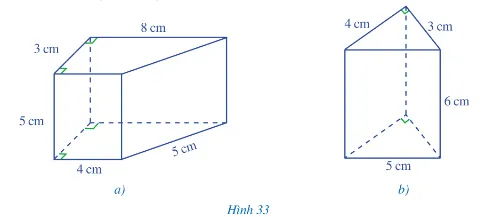 Cho các hình lăng trụ đứng ở Hình 33a và Hình 33b: Hình nào trong các hình 33a, 33b là hình lăng trụ đứng tam giác A Sua Bai 3 Trang 86 Toan Lop 7 Tap 1