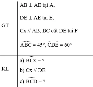 Quan sát Hình 54, trong đó Cx song song với AB, đường thẳng BC cắt đường thẳng DE tại F A Sua Bai 4 Trang 108 Toan Lop 7 Tap 1